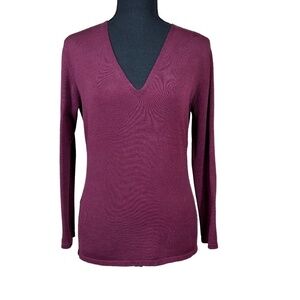 Express Burgundy Long Sleeve Stretch Silk Pullover Top Size Large